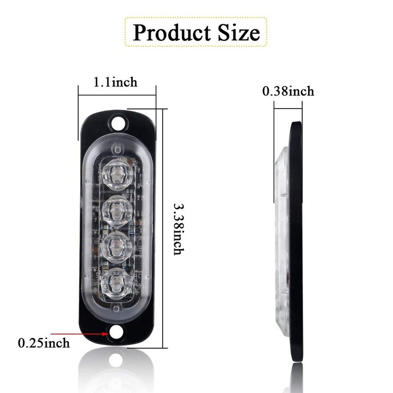 Sidaqi Blue 4-LED Surface Flash Mount Grille Emergency Strobe Lights Ultra Slim Deck Dash Grill Warning Police Light Hazard Beacon Caution Flashing Light for Vehicles Van Waterproof 12-24V-4PCS - Image 2
